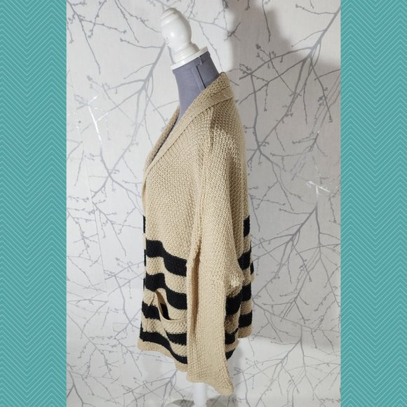 BDG Beige Striped Textured Knit Open Front Cardigan - Picture 4 of 7